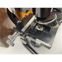 Three microscopes, comprising Ernst Leitz Wetzlar, W Watson & Sons service II no 125485, W Watson & Sons Bactil binocular no 115722, all boxed  