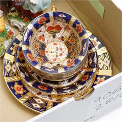 Silver bottle coaster, four limoges egg trinket boxes, two sitzendorf figures, and a Pointons imari trio
