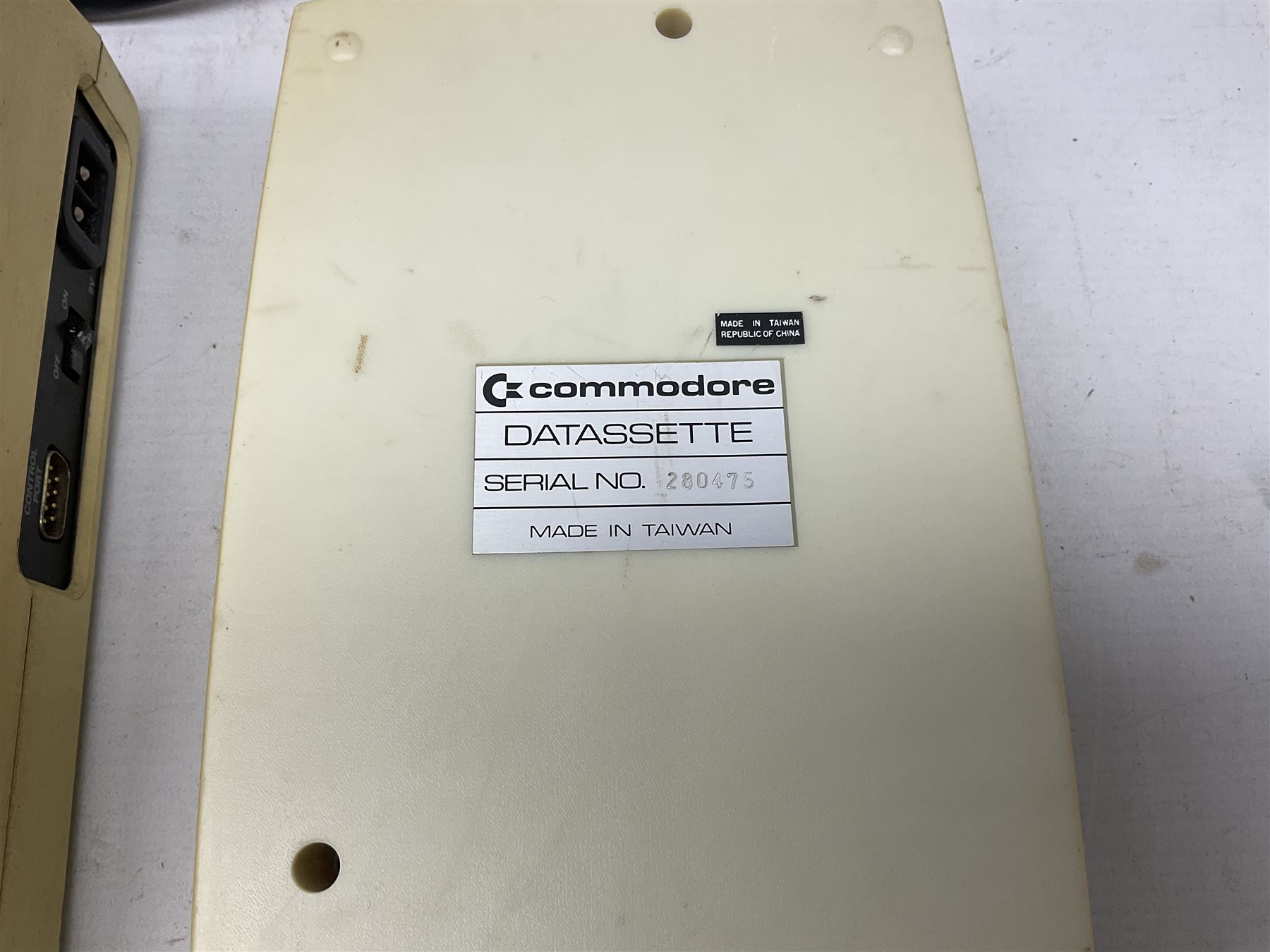 Commodore Vic 20 colour computer with power supply together with Commodore Datassette and Super Lander VIC 1907 game cassette