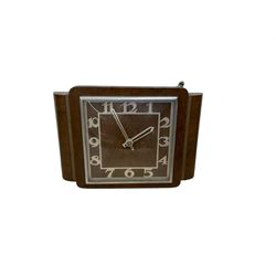20th century Nauticalia aneroid barometer and a 1950’s hanging wall clock in a rectangular mahogany case, spring wound and set from the rear.