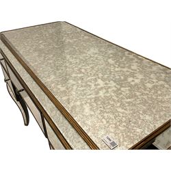 Contemporary mirrored dressing table, bevelled and antique style plates, fitted with five drawers, on cabriole supports 