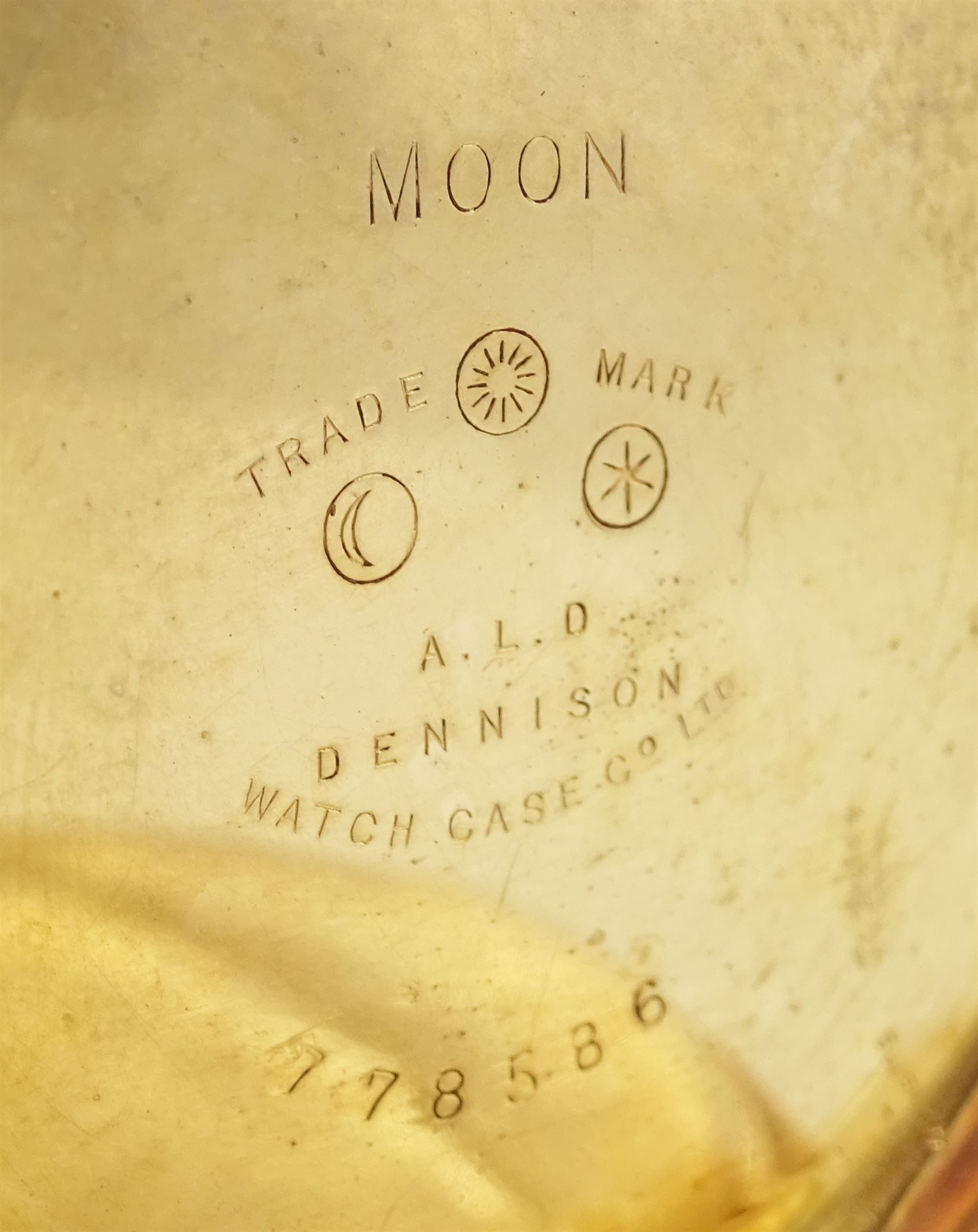 Early 20th century gold-plated open face Admiralty keyless Swiss lever pocket watch by Northern Goldsmiths Co, Newcastle, white enamel dial with Roman numeral hour markers and subsidiary seconds dial, case by Dennison