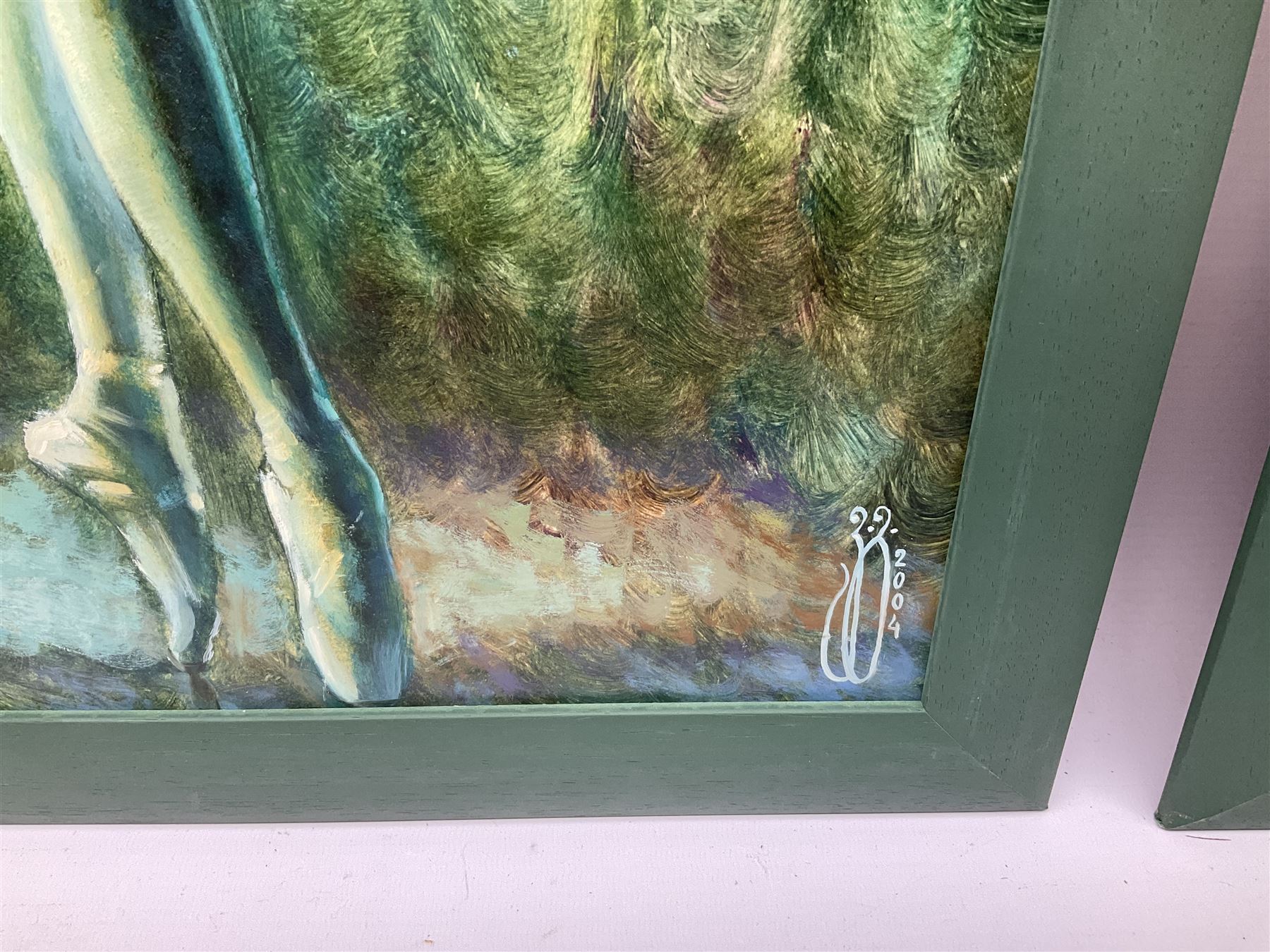 Valeko Gogiashvili (Georgian contemporary): Ballerinas in Green, near pair textured prints on board signed and dated 2004 max 60cm x 42cm (2)