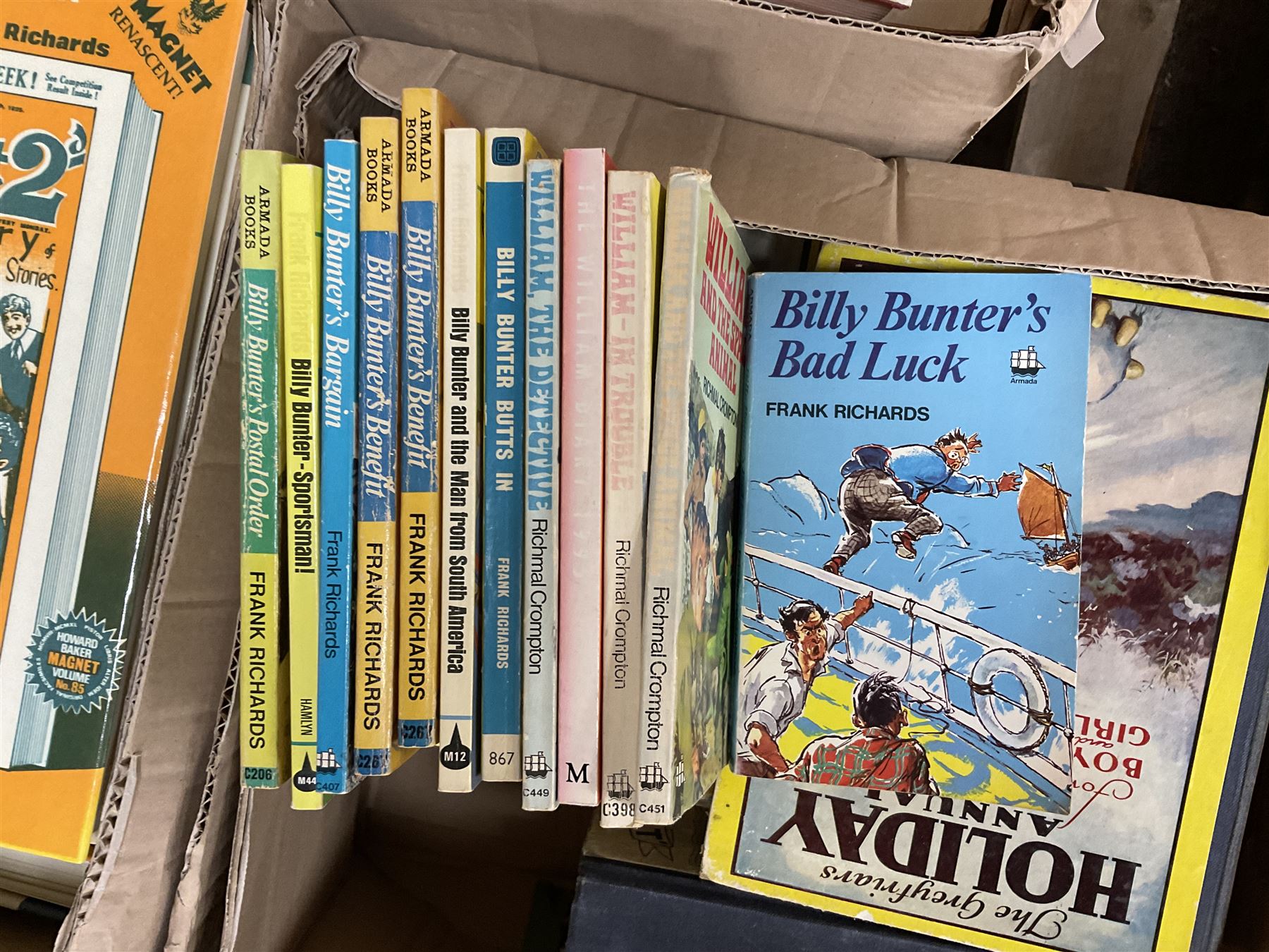 Collection of books and annuals, including Richmal Crompton; Just William and Frank Richards; Billy Bunter series,  Greyfriars' Holiday Annuals, etc, in seven boxes
