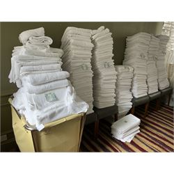 85 bath sheets, 240 towels, 16 hand towels- LOT SUBJECT TO VAT ON THE HAMMER PRICE - To be collected by appointment from The Ambassador Hotel, 36-38 Esplanade, Scarborough YO11 2AY. ALL GOODS MUST BE REMOVED BY WEDNESDAY 15TH JUNE.