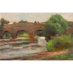 George Penton Fisher (British 1871-1914): Gazing Over the Bridge, oil on wood panel signed...
