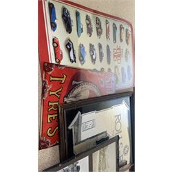Rolls-Royce advertising mirror, together with other framed memorabilia and to other reproduction metal signs.  