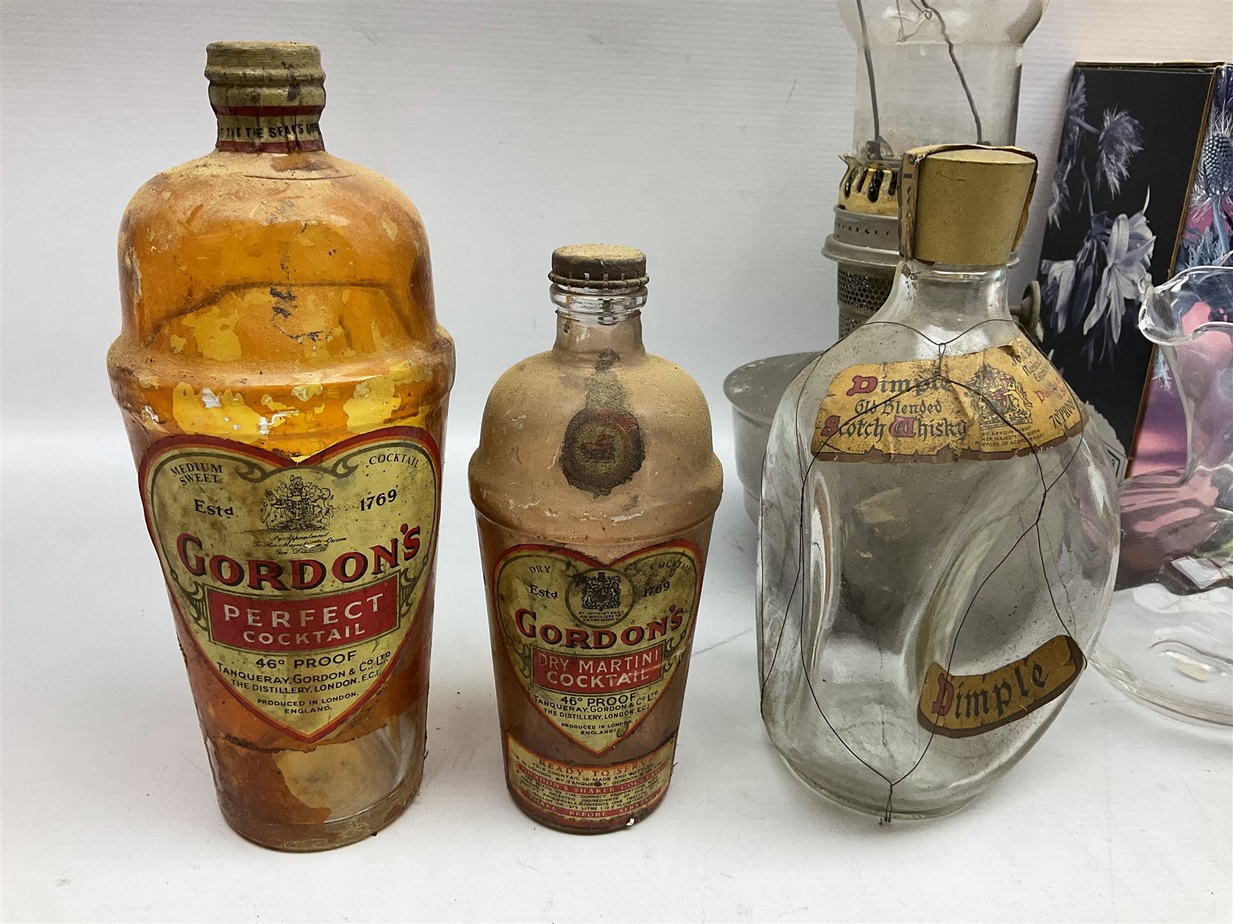 Val St. Lambert cut glass twin branch candelabra, signed beneath, together with quantity of other glassware to include decanters, etc