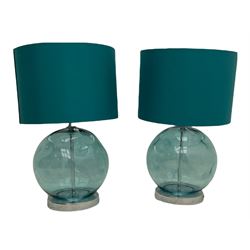 Pressed turquoise glass table lamps with shades