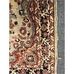  Persian design pale green ground rug, central medallion, repeating border, 155cm x 92cm  