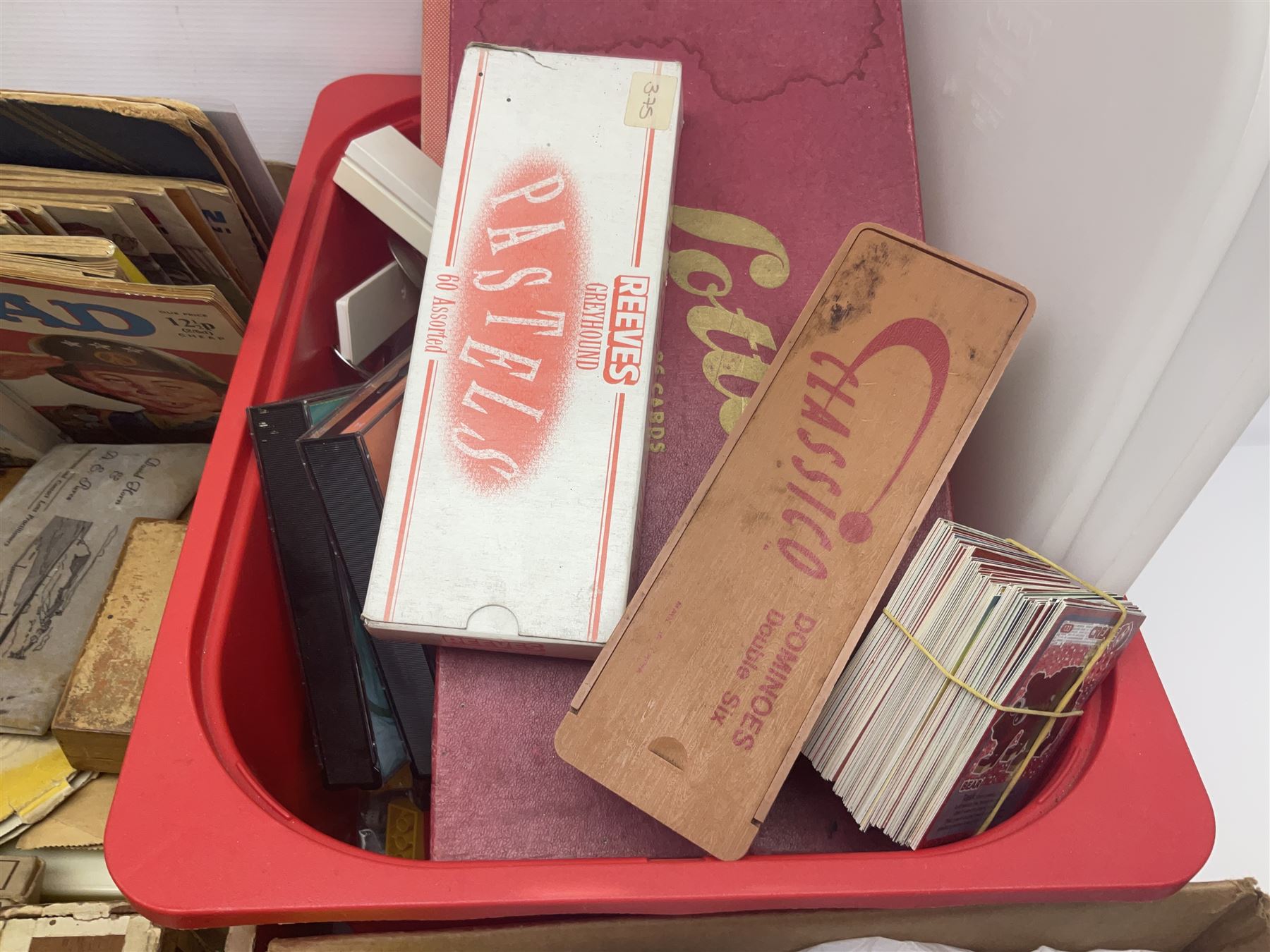 Warhammer NLP Lord of the Rings figures, together with Orbit and Pixie books, Mad magazines, craft equipment, Friends DVD collection, large collection of Warhammer style unpainted metal figures, souvenir spoons and a collection of boxes, etc in two boxes 