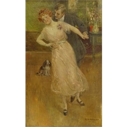  Rudolf Rssler (Austrian 1864-1934): Dancing Couple, oil on canvas laid on panel signed 39cm x 23cm  