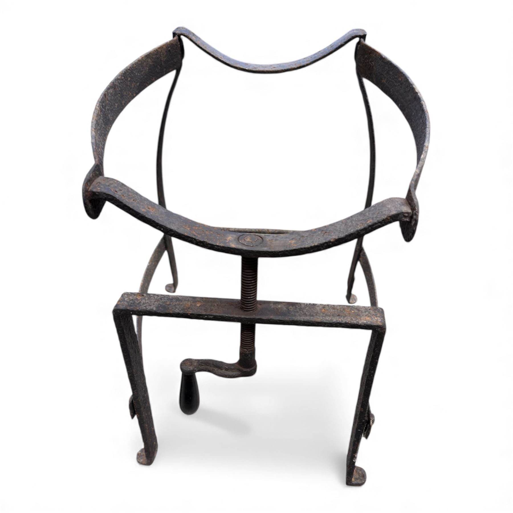 Cast stone female figure along with vintage iron pot-cradle / cauldron stand 