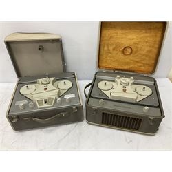 Two cased Philips reel to reel tape recorders, Bolex 18-3 Duo projector in box, 1950s Smiths X52460/12 wind up coach clock, pair of Thorn speakers etc