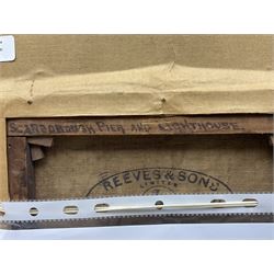 Edward Gentle (British 1823-1910): 'Scarborough Pier and Lighthouse', oil on canvas signed and dated 1895, titled verso 14cm x 22cm 