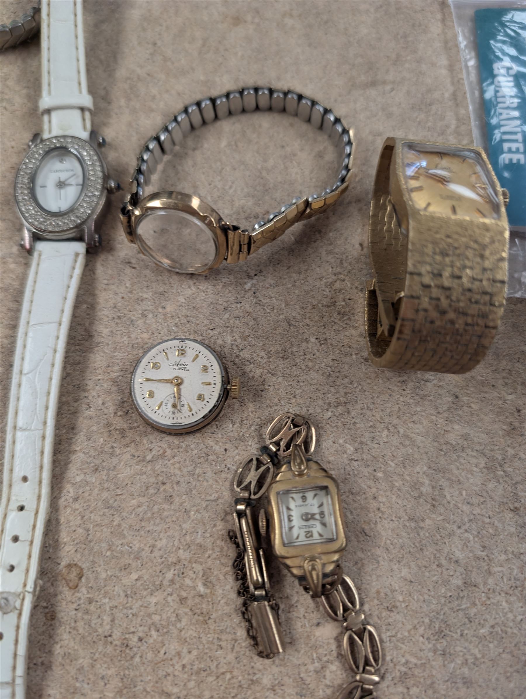 Collection of wristwatches, including ladies 9ct gold cased Avia 15 jewels wristwatch on plated strap, gentleman's Seiko 5 wristwatch etc