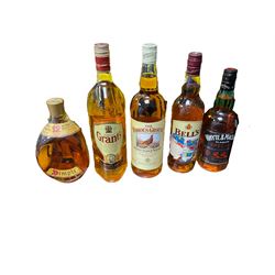 Collection of wines and spirits, including Dimple 12 year old whisky, Famous Grouse whisky, Baileys, Mcguigan sparkling Chardonnay etc, various contents and proof in three boxes  