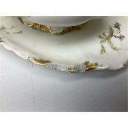 French Haviland Limoges part dinner service, decorated with floral sprays and gilding, to include two lidded tureens, thirteen plates, oval serving platter, etc, all stamped H & Co Made in France for James Green & Nephew (17) 