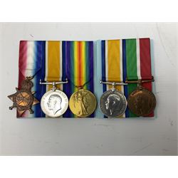 WW1 father and son medal groups comprising British War Medal and Mercantile Marine Medal awarded to Captain Allanson Hick and British War medal, 1914-15 Star and Victory Medal awarded to 1198 Pte. Allanson Hick E. York. R. with biographical information. N.B. Allanson Hick Jnr. of Hull was a celebrated architect and renowned marine artist being a founder member of the Society of Marine Artists (RSMA).