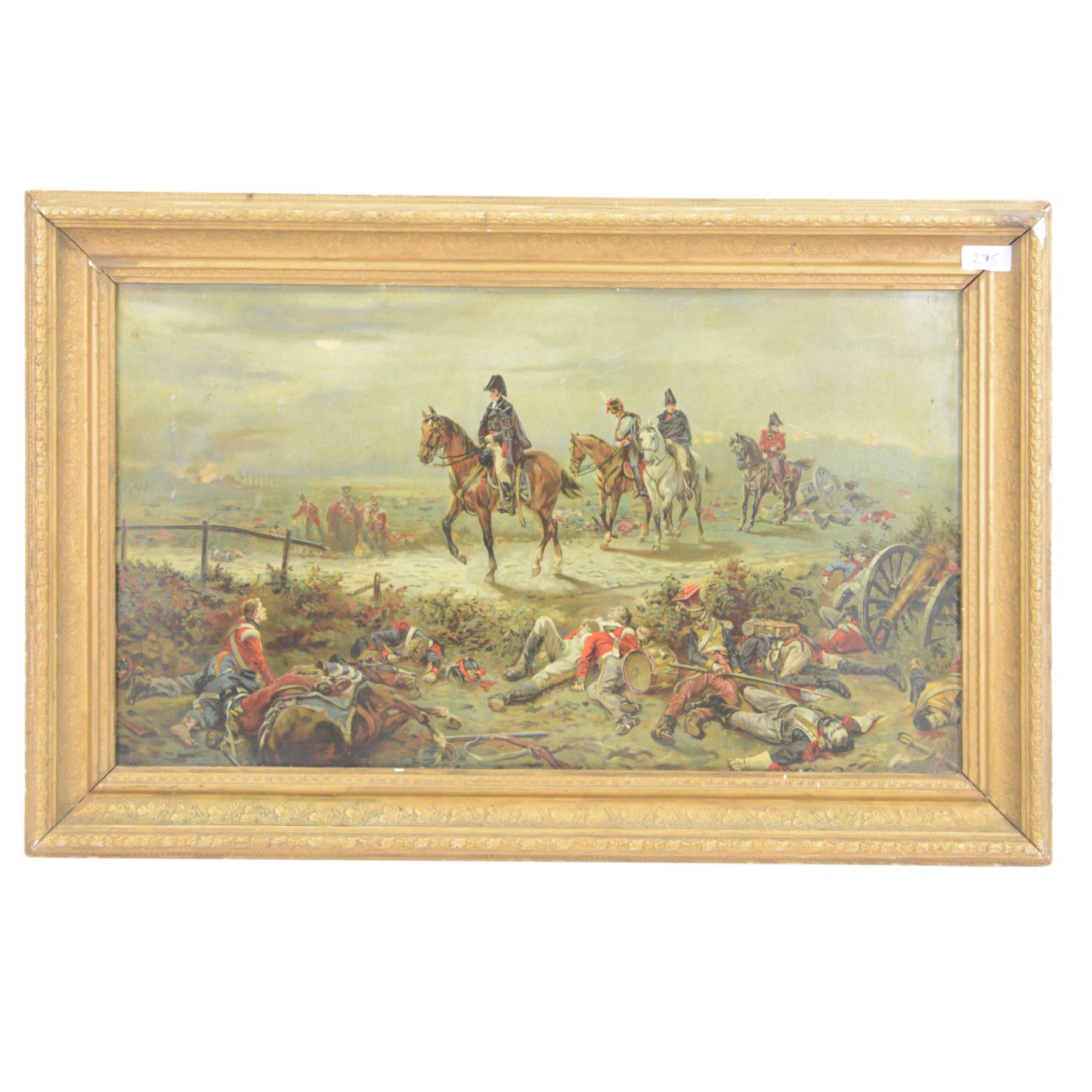 The Battle of Waterloo, framed oleograph, H48cm