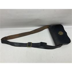 French 2nd Empire Musicians leather pouch and strap, with brass badges to pouch and strap, Crimea period c1854 L21cm