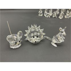 Collection of Swarovski Crystal animals, to include hedgehogs, snails, birds, mice and snakes, etc