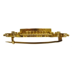  Victorian diamond set bar brooch 1900 and a 9ct gold band concave brick decoration hallmarked  