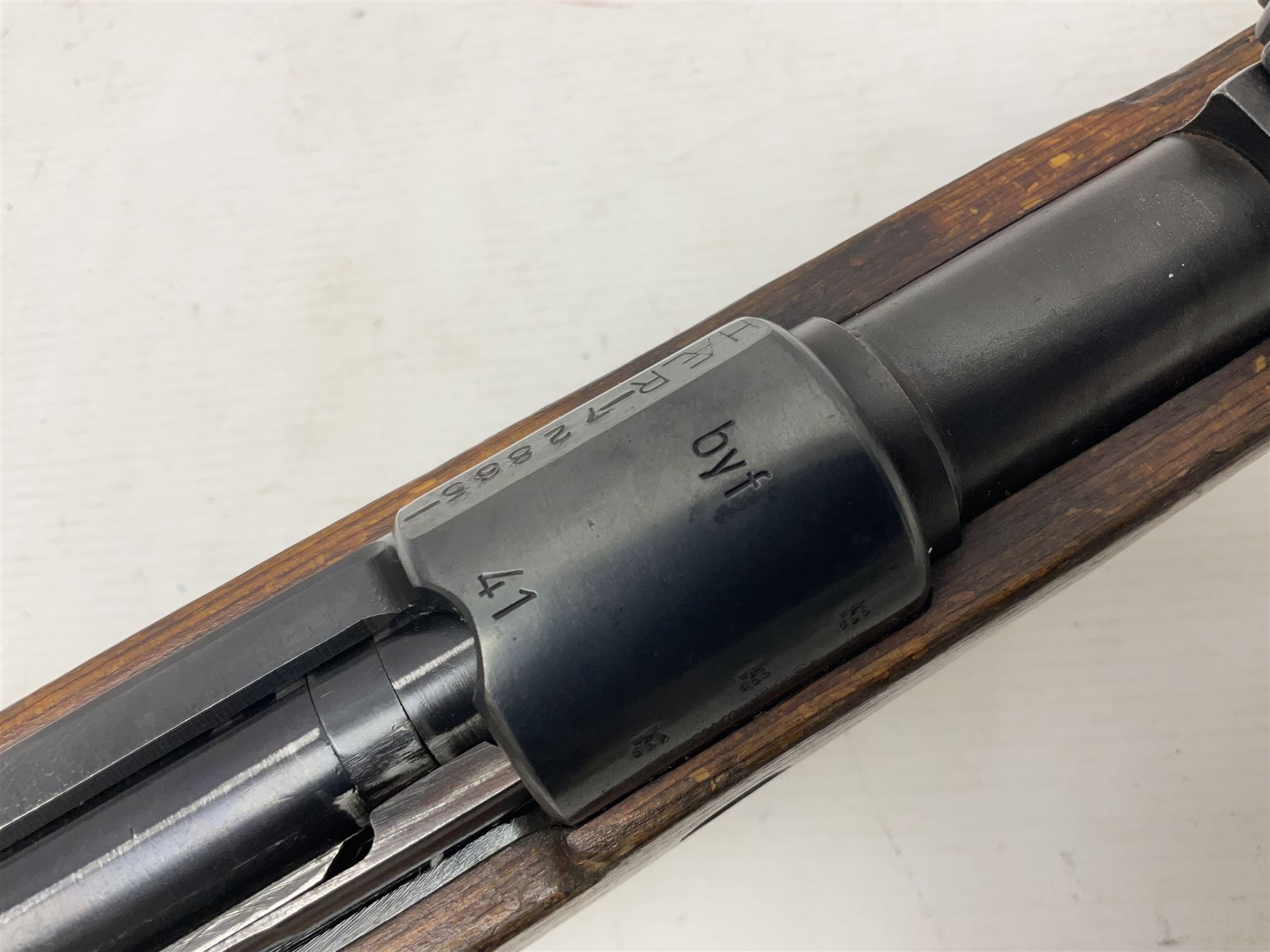 FIREARMS CERTIFICATE REQUIRED - BLANK FIRING Mauser 792 by 57 Mod.98 bolt action rifle marked BYF 41, re-proofed for .308 Winchester blank firing, with 61cm (24