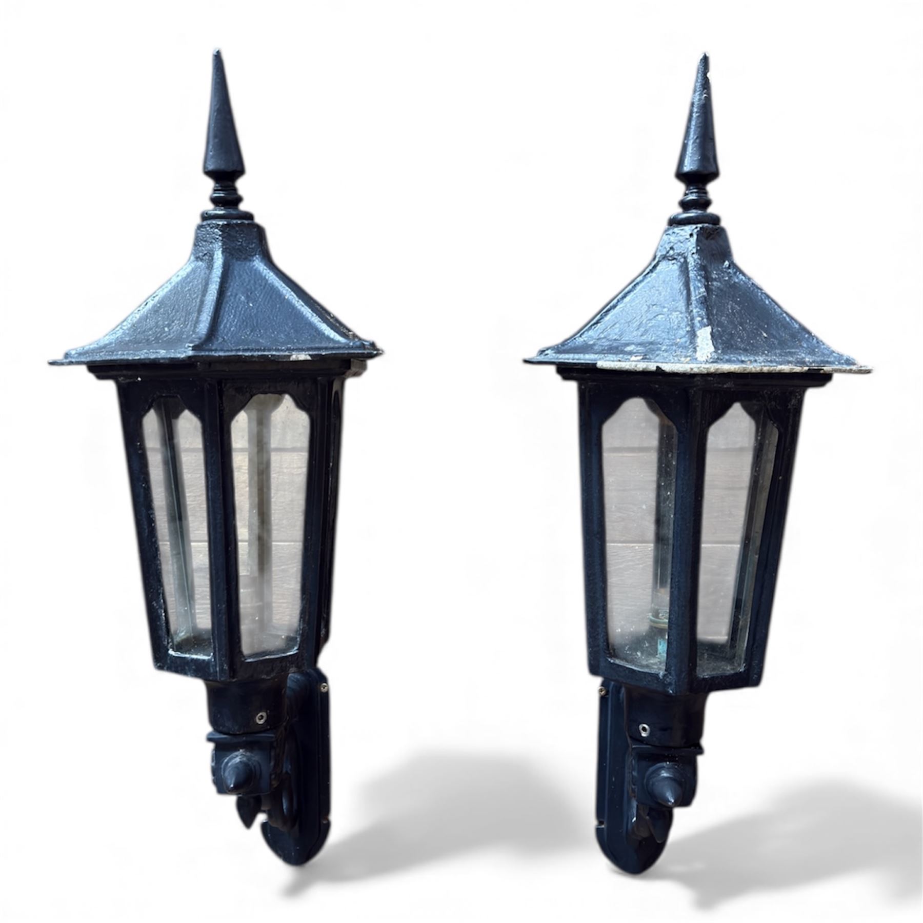 Pair of Cast aluminium outdoor wall lanterns in a black finish