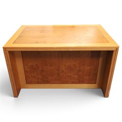 Light oak rectangular office desk, with figured and burr panels