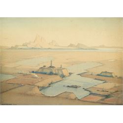 Hirst Walker (Staithes Group 1868-1957): Industrial Desert Landscape, watercolour signed 38cm x 53cm (unframed)