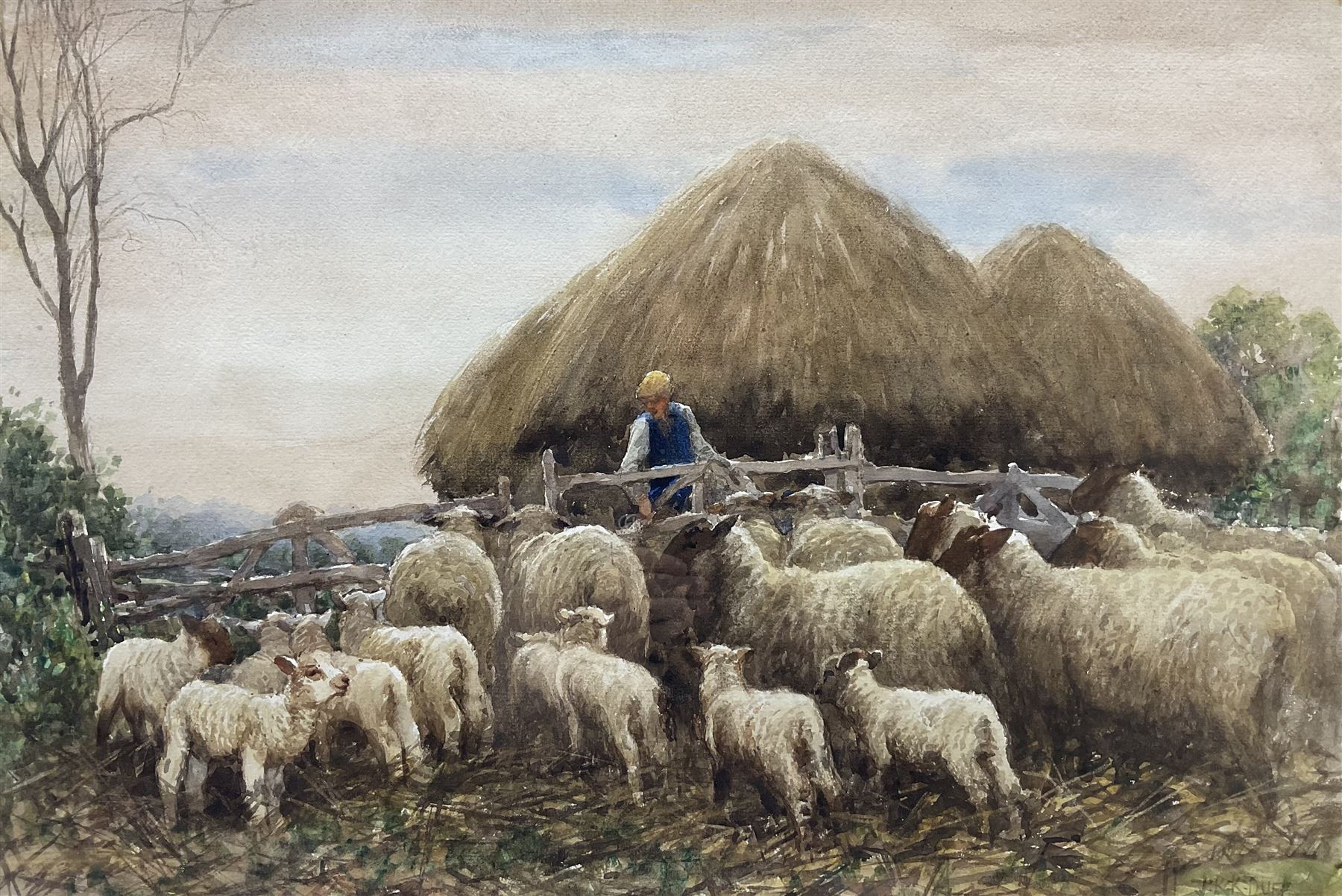 John Robert Keitley Duff (British 1862-1923): 'Letting them Out', watercolour signed, titled on label verso, 35cm x 52cm