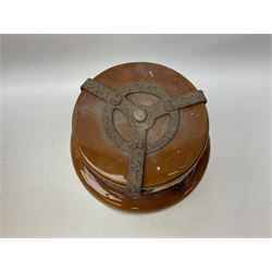 Second World War stoneware jar with airtight lid for ointment - anti-gas and large stoneware twin handled jar and cover, largest example H39cm