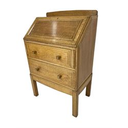 1930's Art Deco period oak bureau, fitted fall front and two drawers