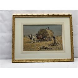 James William Booth (Staithes Group 1867-1953): Haymaking, watercolour signed 29cm x 45cm
