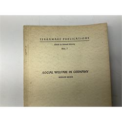 Set of six 1938 German booklets by Terramare Publications comprising No.1 Adolf Hitler by Philip Bouhler, No.2 German Political Profiles by Hans Heinz Sadila-Mantau, No.3 Versailles in Liquidation by Friedrich Grimm, No.4 German Law and Legislation by Erich Schinnerer, No.5 German Labour Service by Fritz Edel and No.6 Social Welfare in Germany by Werner Reher; some illustrated; all with English text (6)