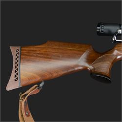 Logun MK2 22 Cal. air rifle, serial no 25885, with ASG fitted sight, bi-pod stand and fitted moderator  