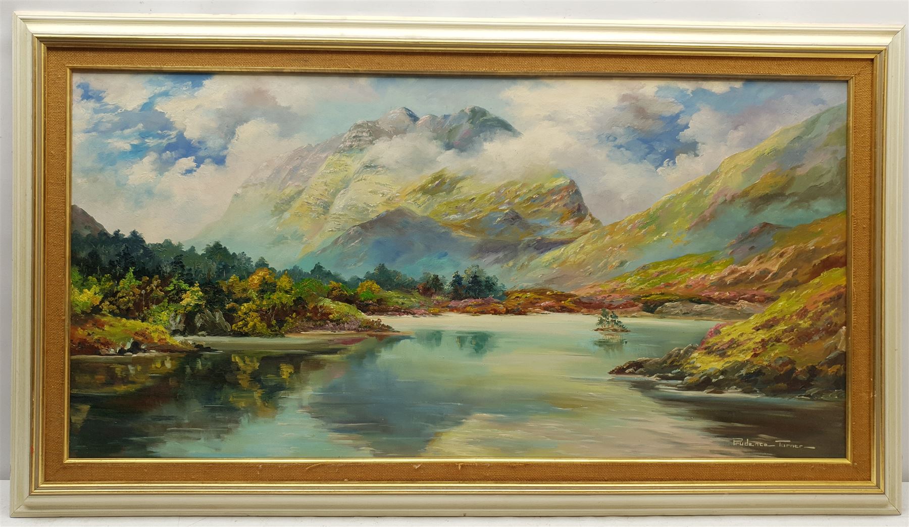 Prudence Turner (British 1930-2007): 'Liathach from Loch Clair', oil on canvas signed 49cm x 100cm