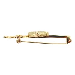 9ct gold horses head and crop bar brooch, hallmarked