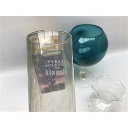 Val St. Lambert cut glass twin branch candelabra, signed beneath, together with quantity of other glassware to include decanters, etc