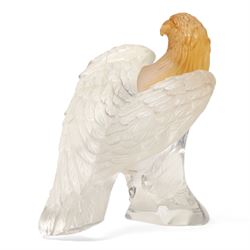 Daum crystal eagle, with pate de verre head, incised Daum France to base, boxed H19.5cm 