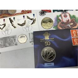 Collection of first day covers, together with coin presentation packs and british and world stamps 