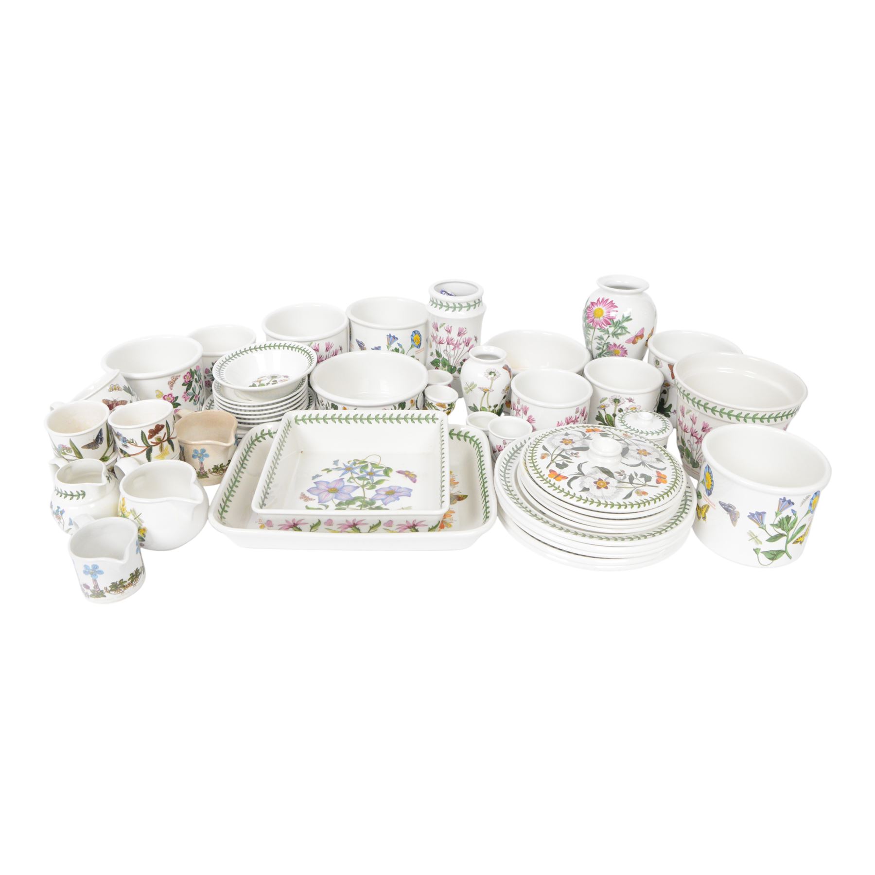 Collection of Portmeirion The Botanic Garden pattern, including five dinner plates, four side dishes, vases, planters etc 