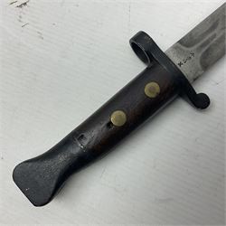 British Pattern 1888 knife bayonet, the 30cm double edged blade by Sanderson with central raised medial ridge and various marks to the ricasso including date code 12 98; in leather covered scabbard with various stamped marks L44cm overall