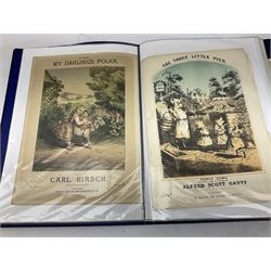Two albums of Victorian and later sheet music, many with attractive illustrated coloured covers, to include some war and air force related examples to include The Frost Polka, Milk to my Tea, Tour Songs of the Air Service, Silver Wings in the Moonlight, etc, some facsimile