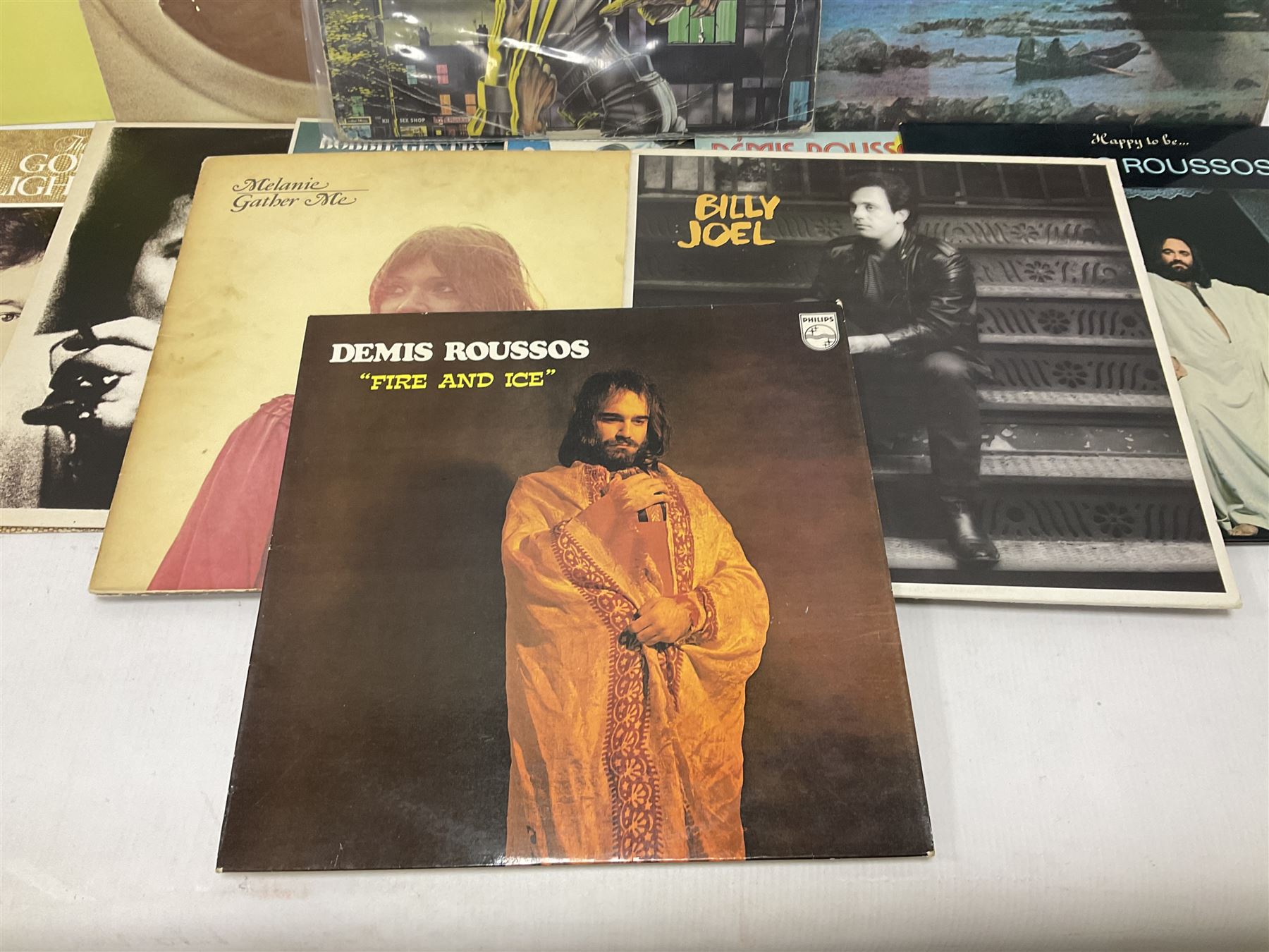 Vinyl LP records including Iron Maiden Killers, Leonard Cohen, Billy Joel, Demis Roussos etc