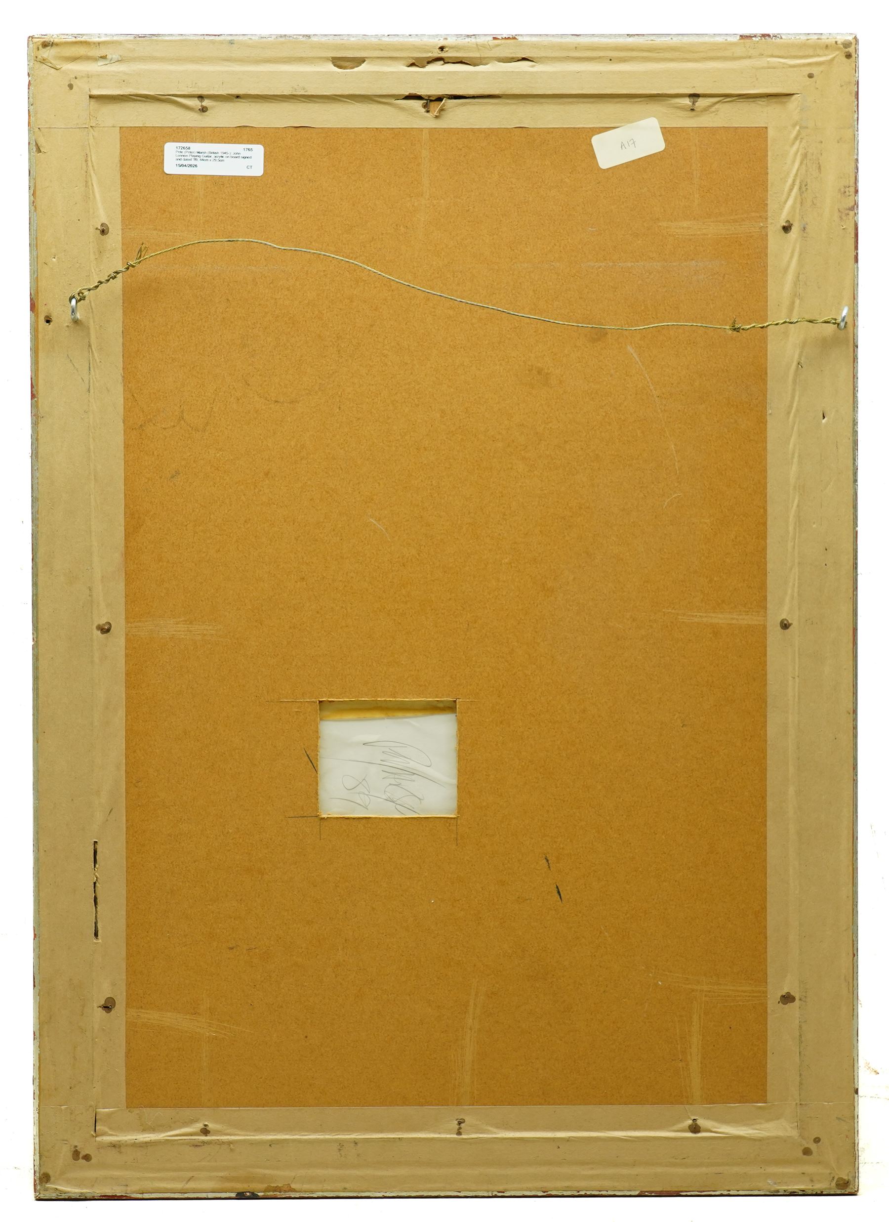 Pete (Peter) Marsh (British 1945-): John Lennon Playing Guitar, acrylic on board signed and dated '89, 44cm x 29.5cm 