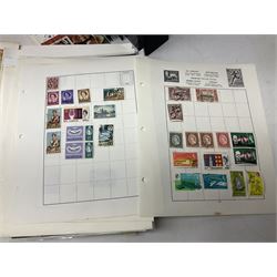 Stamps including Queen Victoria Queensland, modern Australia, King Edward VII Ceylon and Mauritius, South Africa, Gambia, Falkland Islands, Gold Coast, Ireland etc, housed in seven albums/folders and on loose album pages, in one box