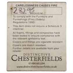 Distinctive Chesterfields - traditional shape four seater Chesterfield sofa, the rolled back and arms upholstered in deep-buttoned tan leather with matching loose seat cushions, raised on six turned supprorts