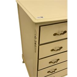 French style cream finish five drawer chest